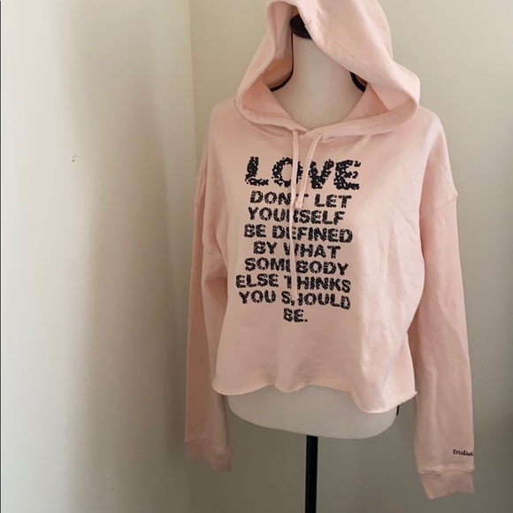 Bone Color Crop top “Love” Hoodie - Picture 2 of 2